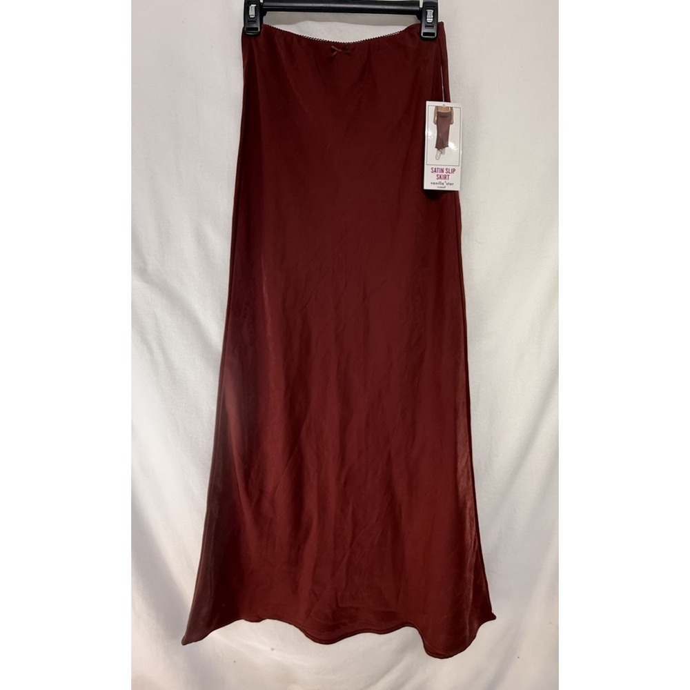 Vanilla Star Women's X-small Satin Slip Skirt In Merlot Color